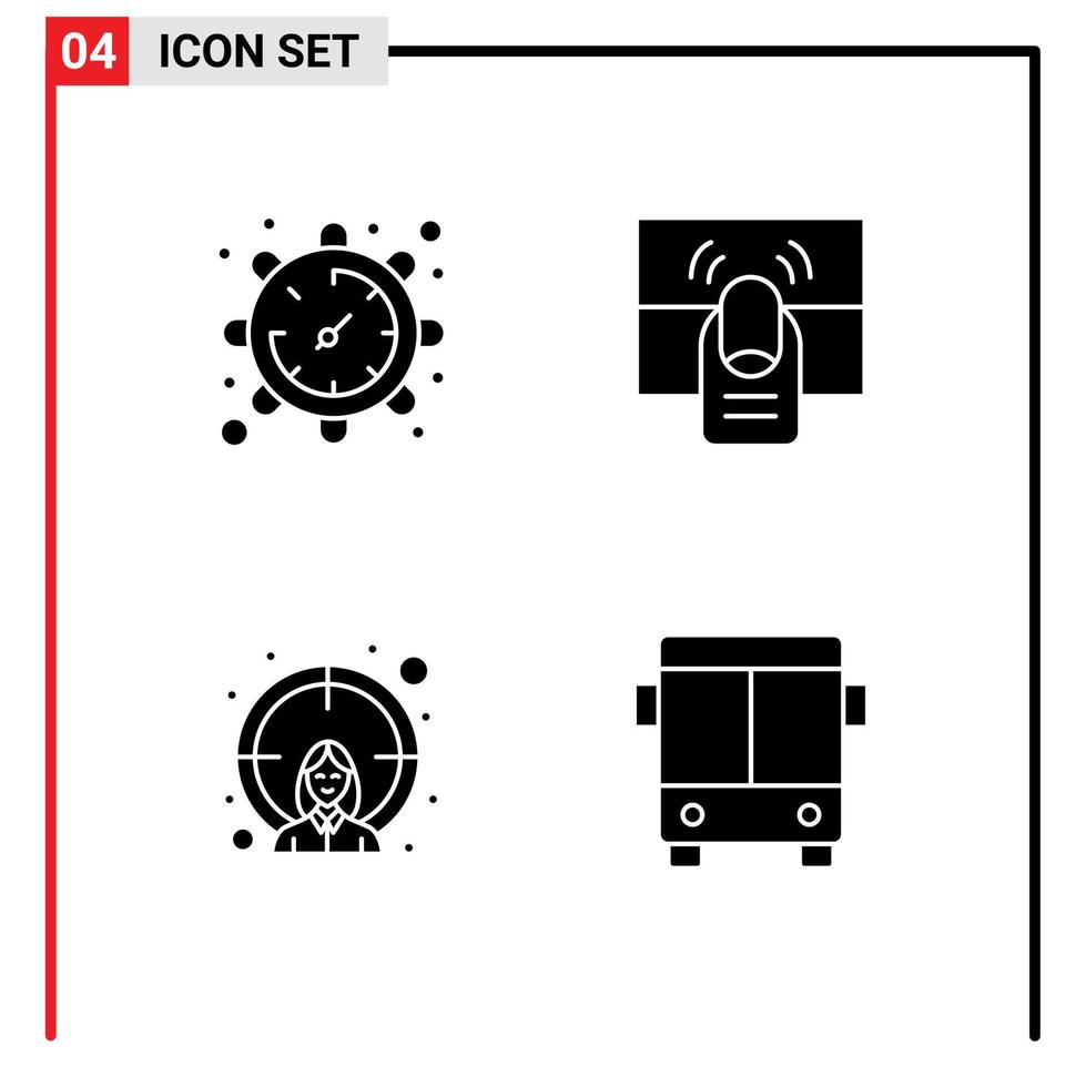 Group of 4 Solid Glyphs Signs and Symbols for gear employee watch hand target Editable Vector Design Elements