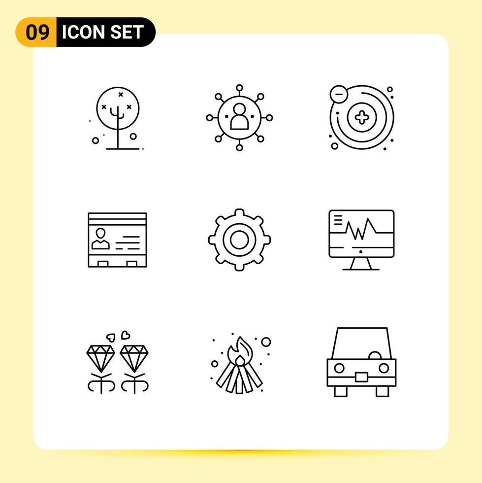 Pack of 9 creative Outlines of office cards person business molecule Editable Vector Design Elements