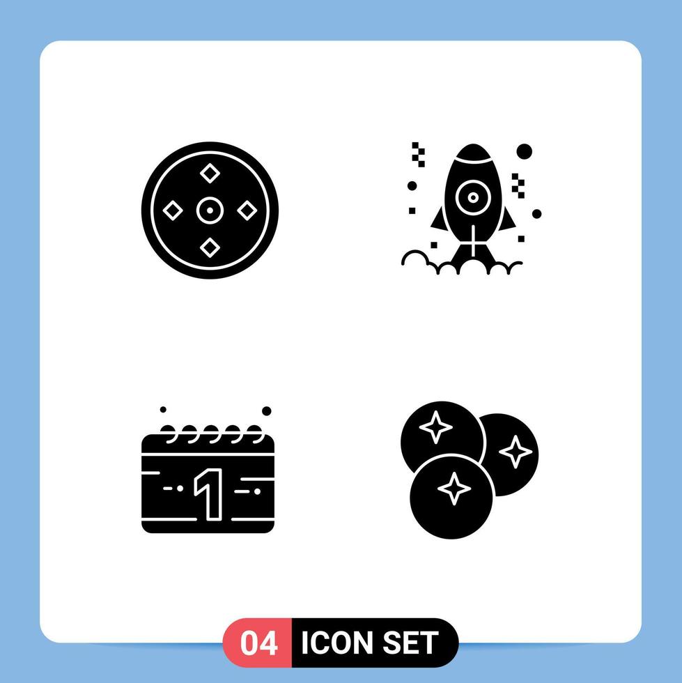 Group of 4 Modern Solid Glyphs Set for focus holiday target development blueberry Editable Vector Design Elements