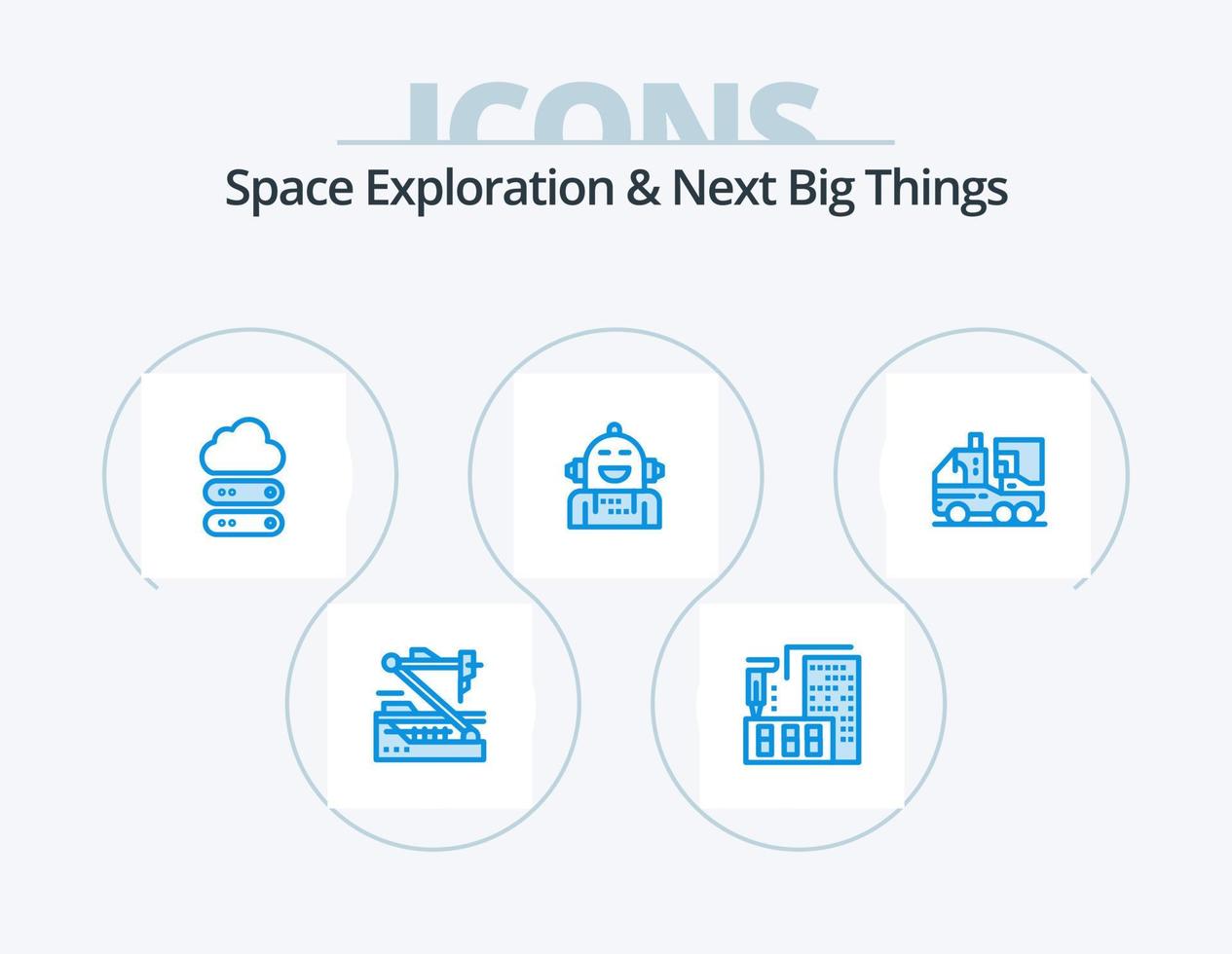 Space Exploration And Next Big Things Blue Icon Pack 5 Icon Design. emotional. artificial. fabrication. android. data vector