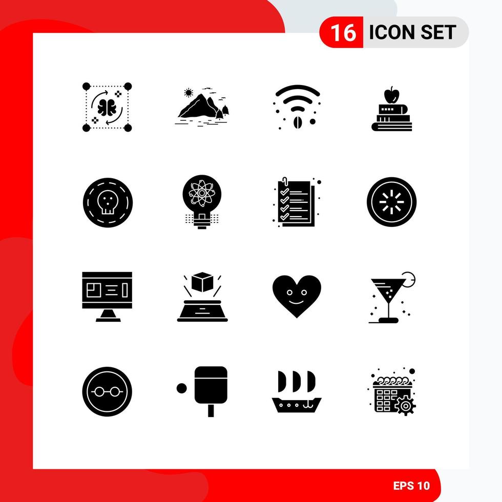 Modern Set of 16 Solid Glyphs and symbols such as coin food mountain pen wifi Editable Vector Design Elements