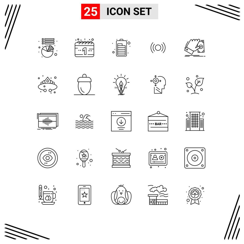 Set of 25 Vector Lines on Grid for earn hand electric business ui Editable Vector Design Elements