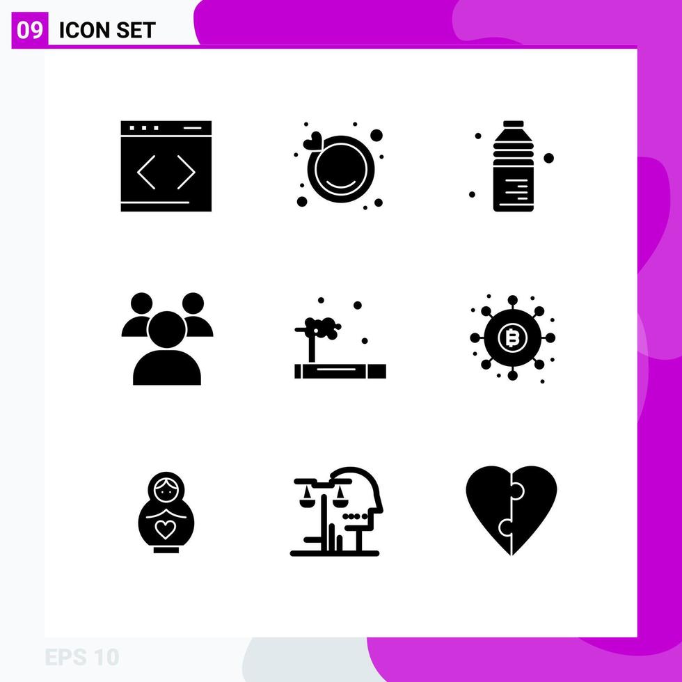 9 User Interface Solid Glyph Pack of modern Signs and Symbols of waste pollution drink gas students Editable Vector Design Elements