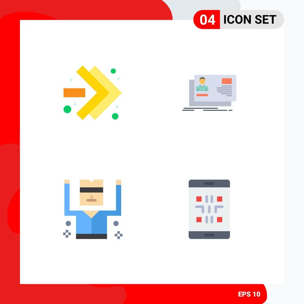 Editable Vector Line Pack of 4 Simple Flat Icons of arrows criminal id card security Editable Vector Design Elements