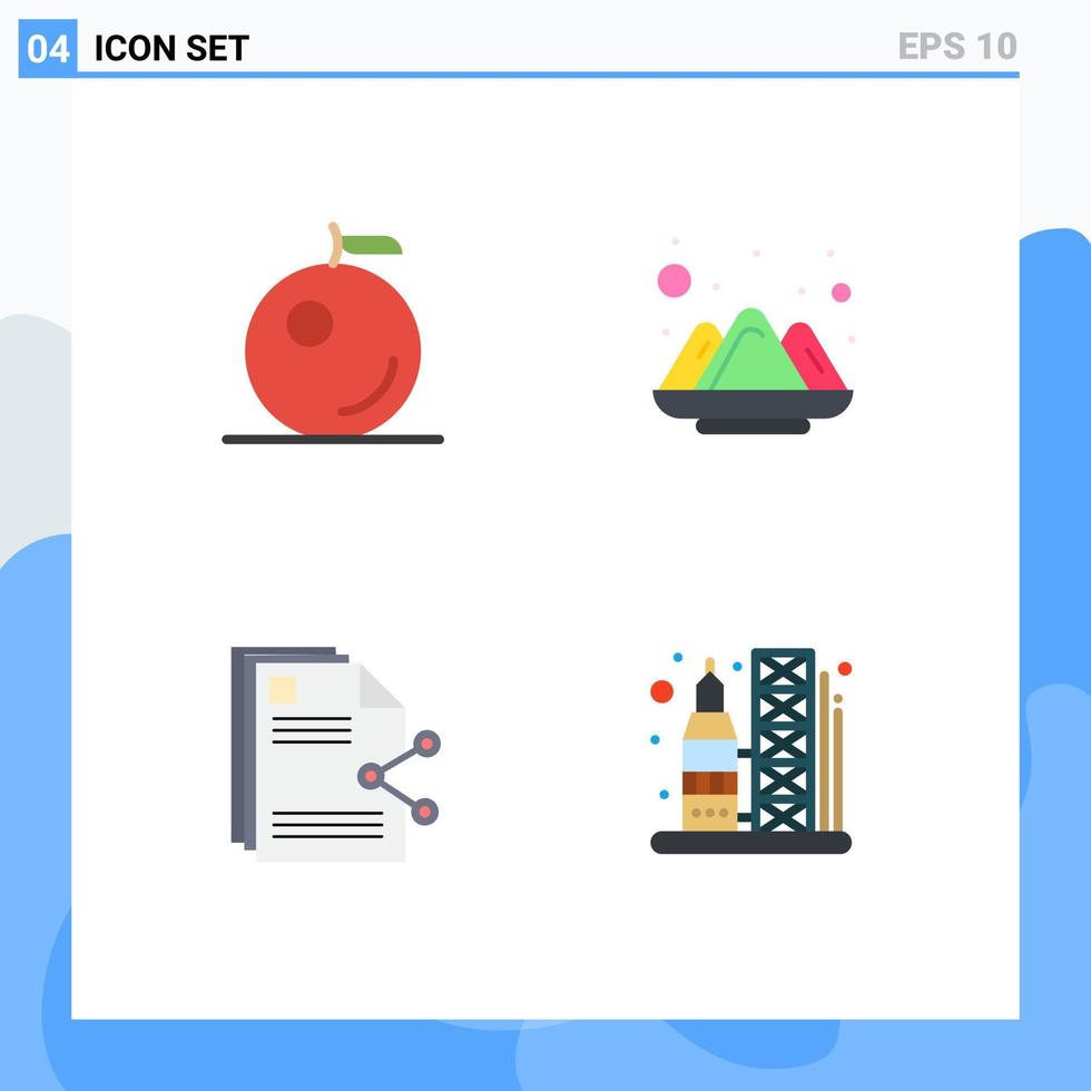 4 User Interface Flat Icon Pack of modern Signs and Symbols of fruit share holi content launch Editable Vector Design Elements