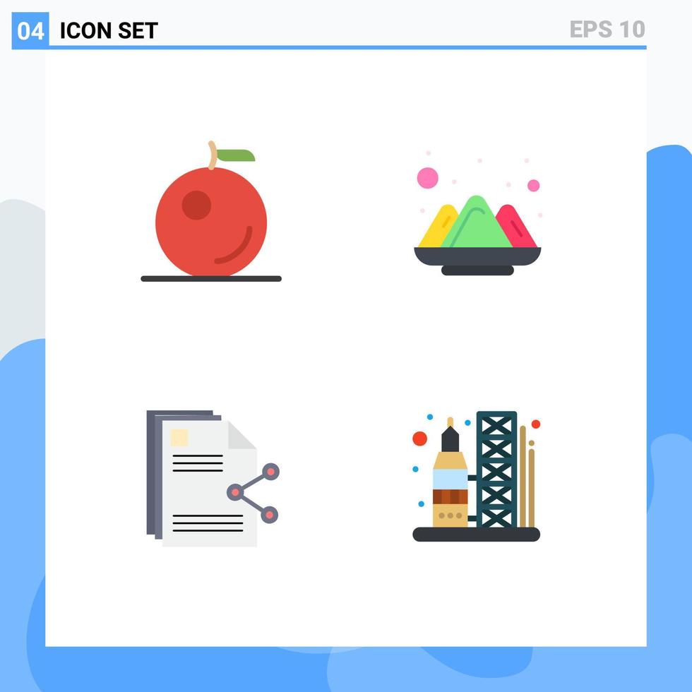 4 paquete de iconos planos de interfaz de usuario de signos y símbolos modernos de contenido holi para compartir frutas lanzar elementos de diseño vectorial editables vector