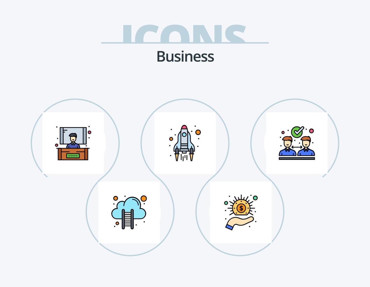 Business Line Filled Icon Pack 5 Icon Design. protection. working. achievement. discussion. chat vector