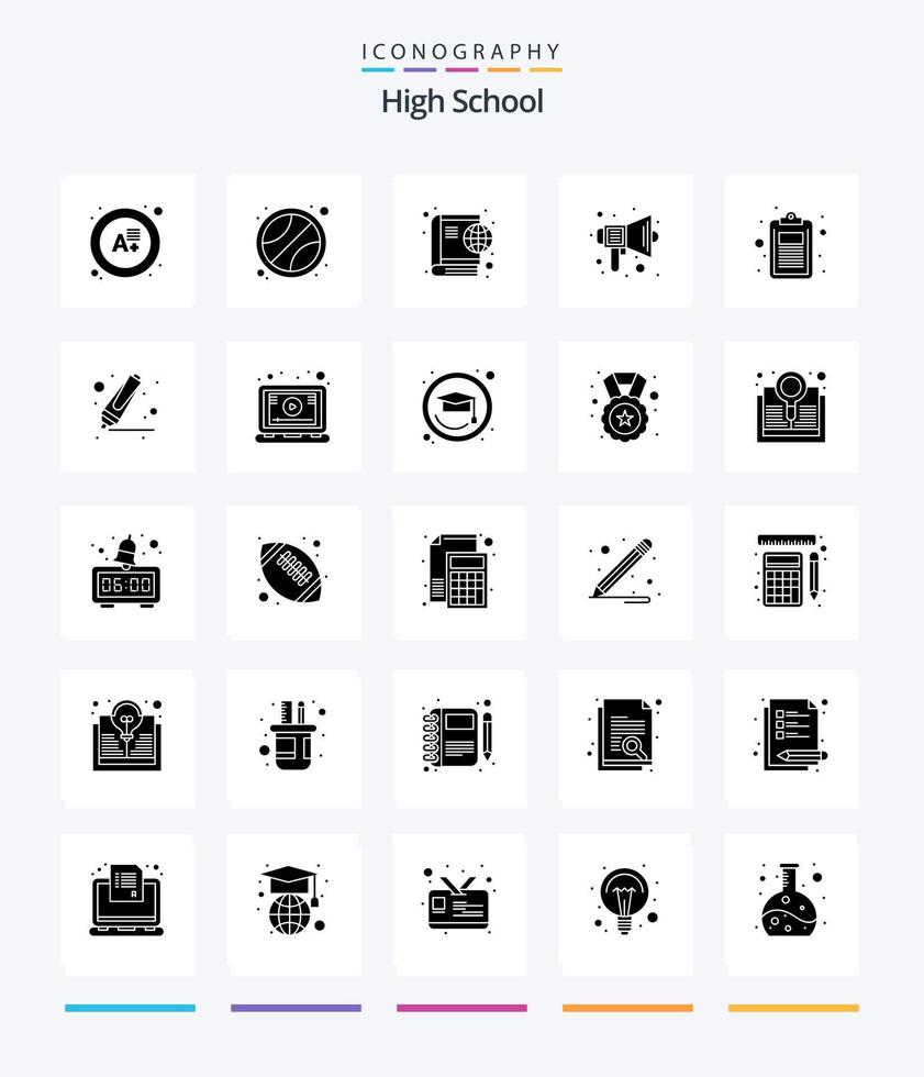Creative High School 25 Glyph Solid Black icon pack  Such As education. check. internet. speaker. school vector