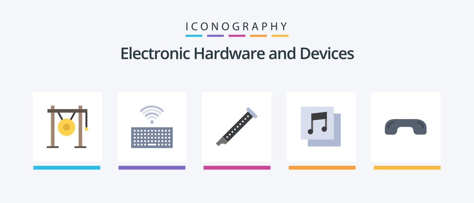 paquete de iconos flat 5 de dispositivos que incluye colgar. música. audio. medios de comunicación. sonido. diseño de iconos creativos vector