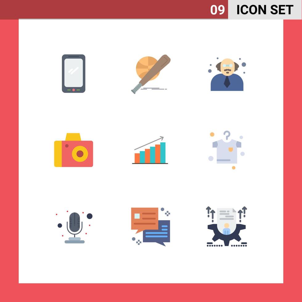 Flat Color Pack of 9 Universal Symbols of chart studio game photo education Editable Vector Design Elements
