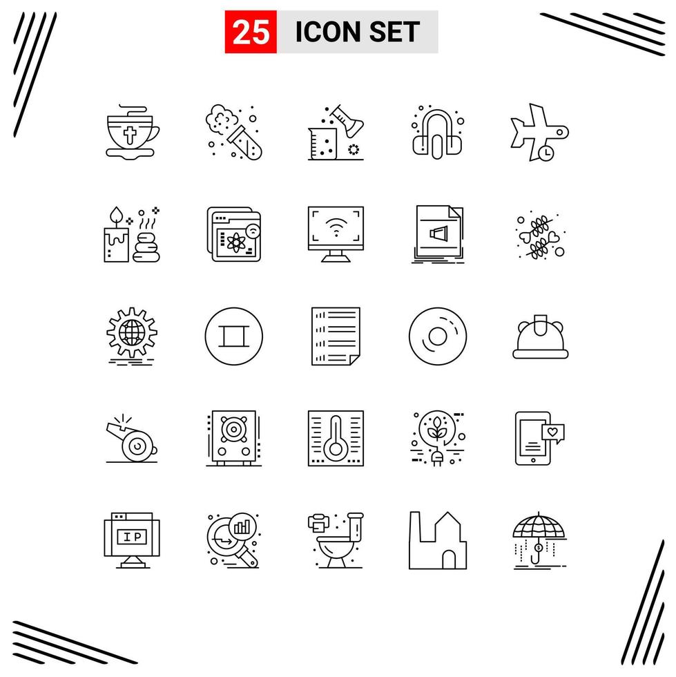 Pictogram Set of 25 Simple Lines of flight earphone chemistry service customer Editable Vector Design Elements