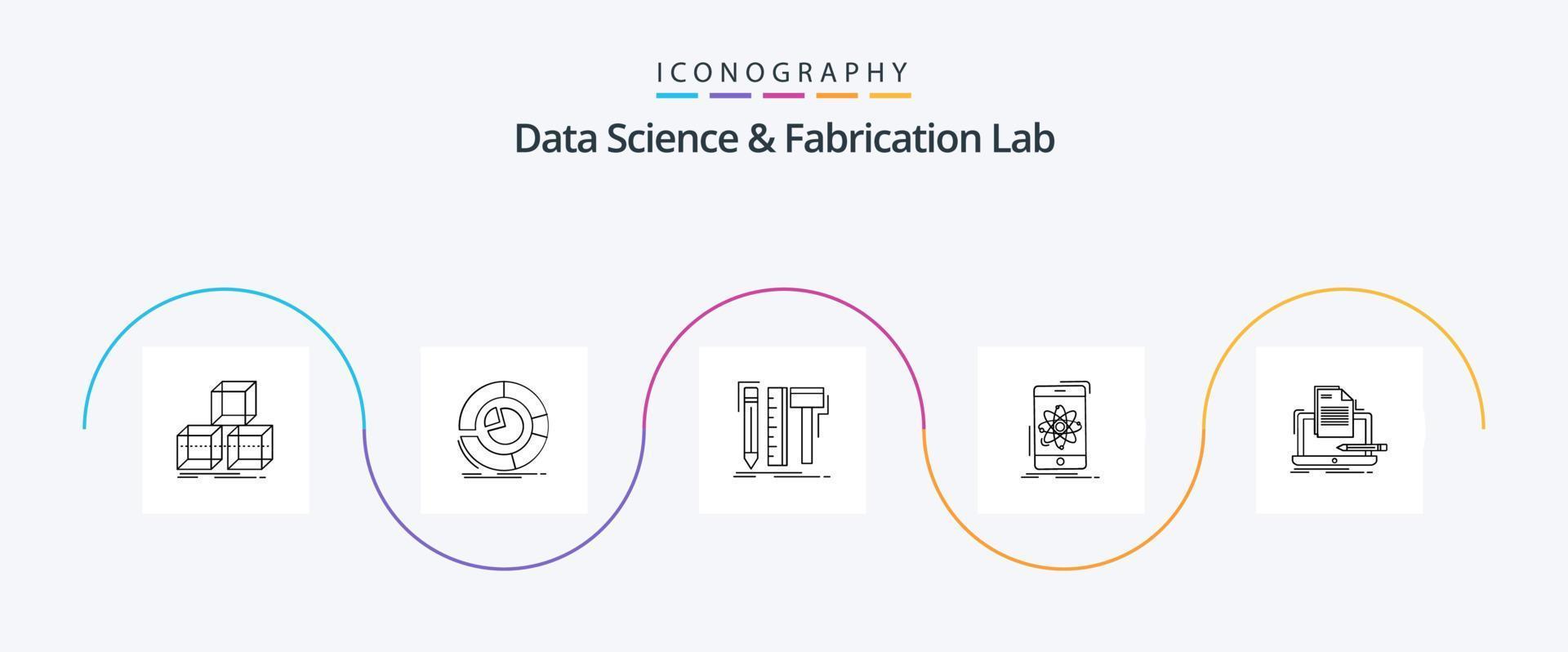 Data Science And Fabrication Lab Line 5 Icon Pack Including research. information. pie chart. data. tools vector