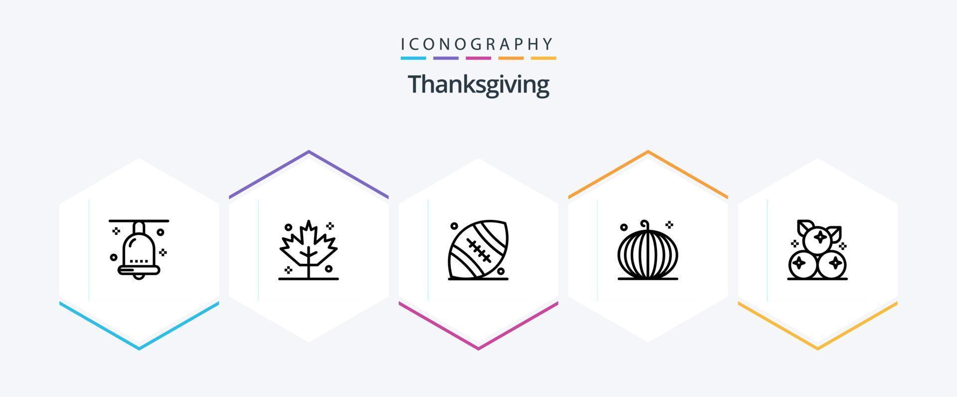 Thanksgiving 25 Line icon pack including berry. harvest. american football. fall. cornucopia vector