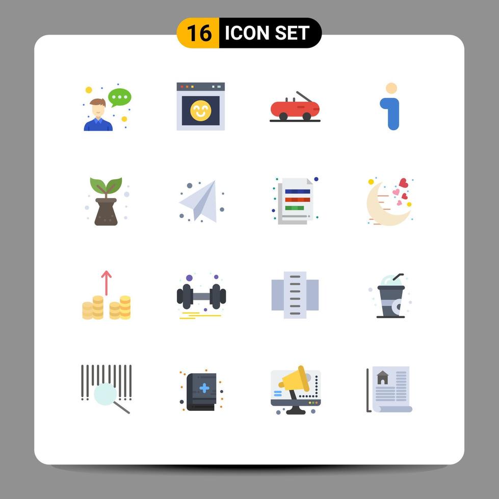 16 Universal Flat Color Signs Symbols of back to school nature cabriolet agriculture information Editable Pack of Creative Vector Design Elements