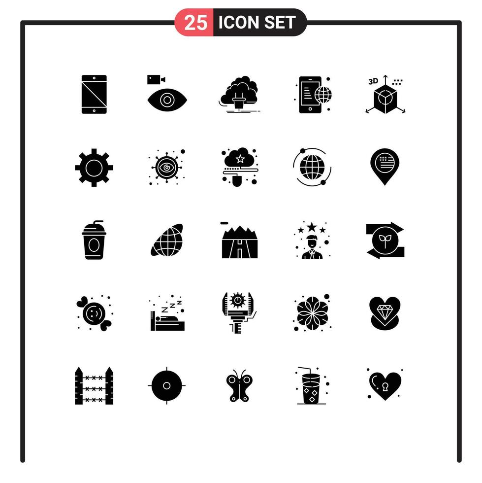 25 Universal Solid Glyph Signs Symbols of global business device power energy Editable Vector Design Elements