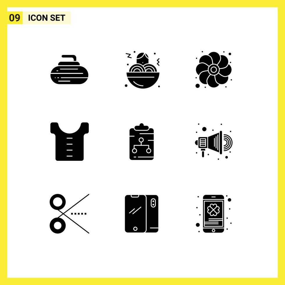 Modern Set of 9 Solid Glyphs Pictograph of document connect gras clipboard clothes Editable Vector Design Elements