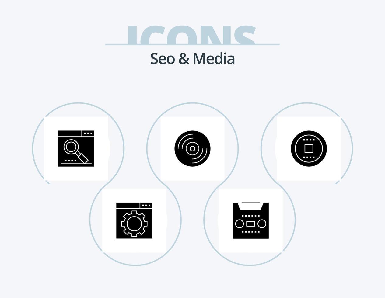 Seo and Media Glyph Icon Pack 5 Icon Design. stop. control. media. music. disc vector