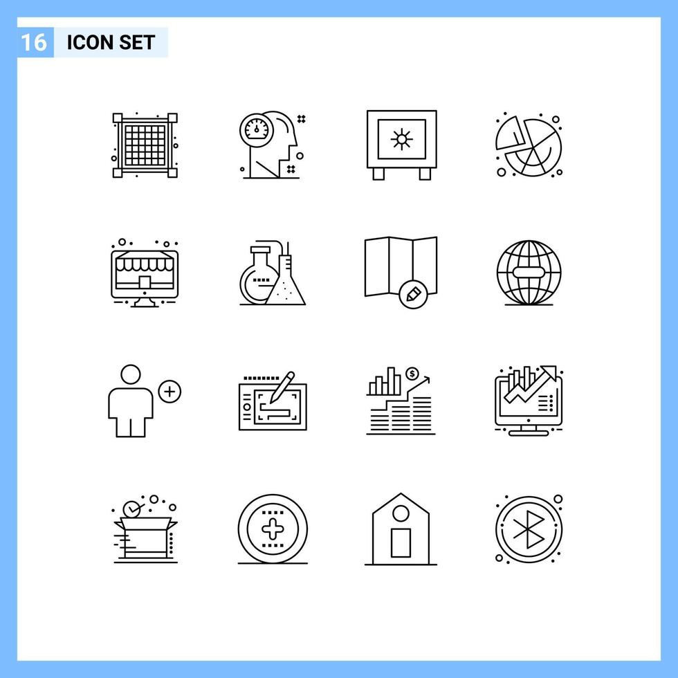 Universal Icon Symbols Group of 16 Modern Outlines of discount graph locker statistics chart Editable Vector Design Elements