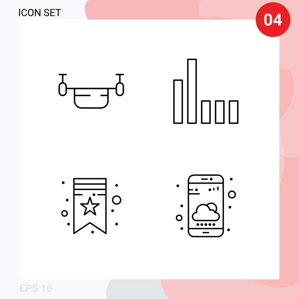 Set of 4 Vector Filledline Flat Colors on Grid for air star transportation phone phone Editable Vector Design Elements