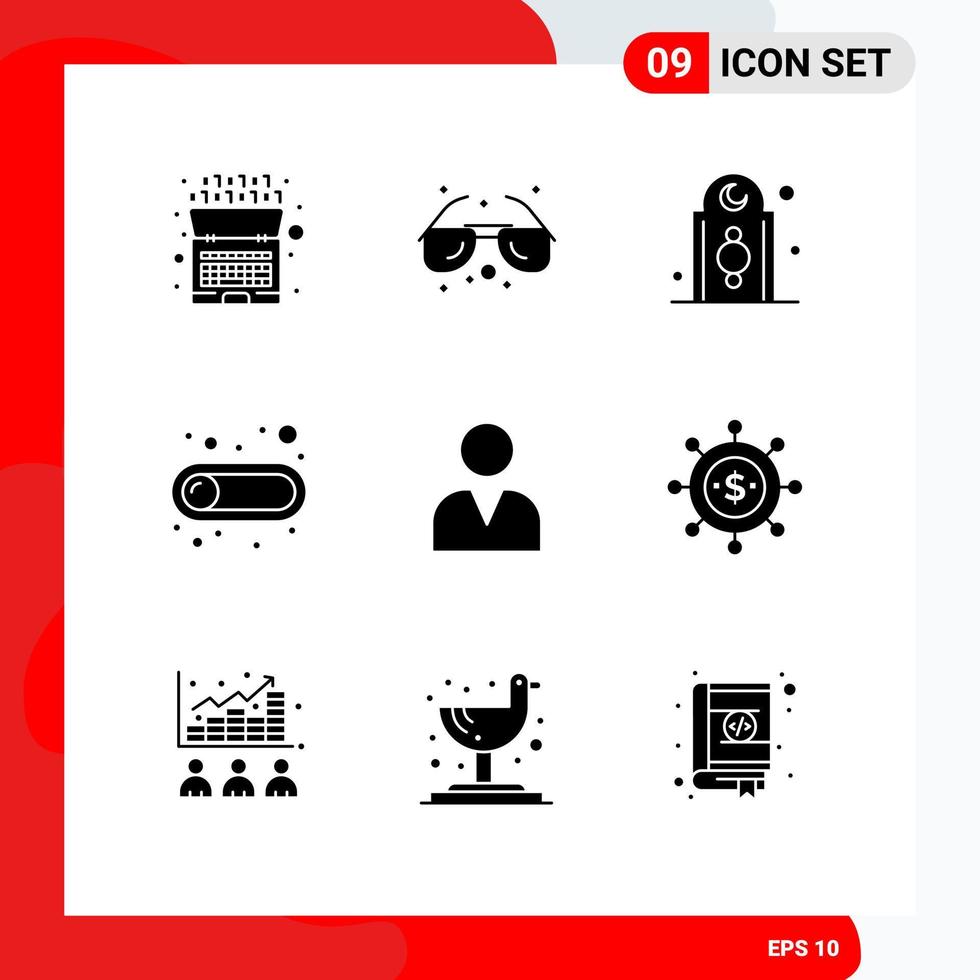 Solid Glyph Pack of 9 Universal Symbols of administrator switch decoration button mosque Editable Vector Design Elements