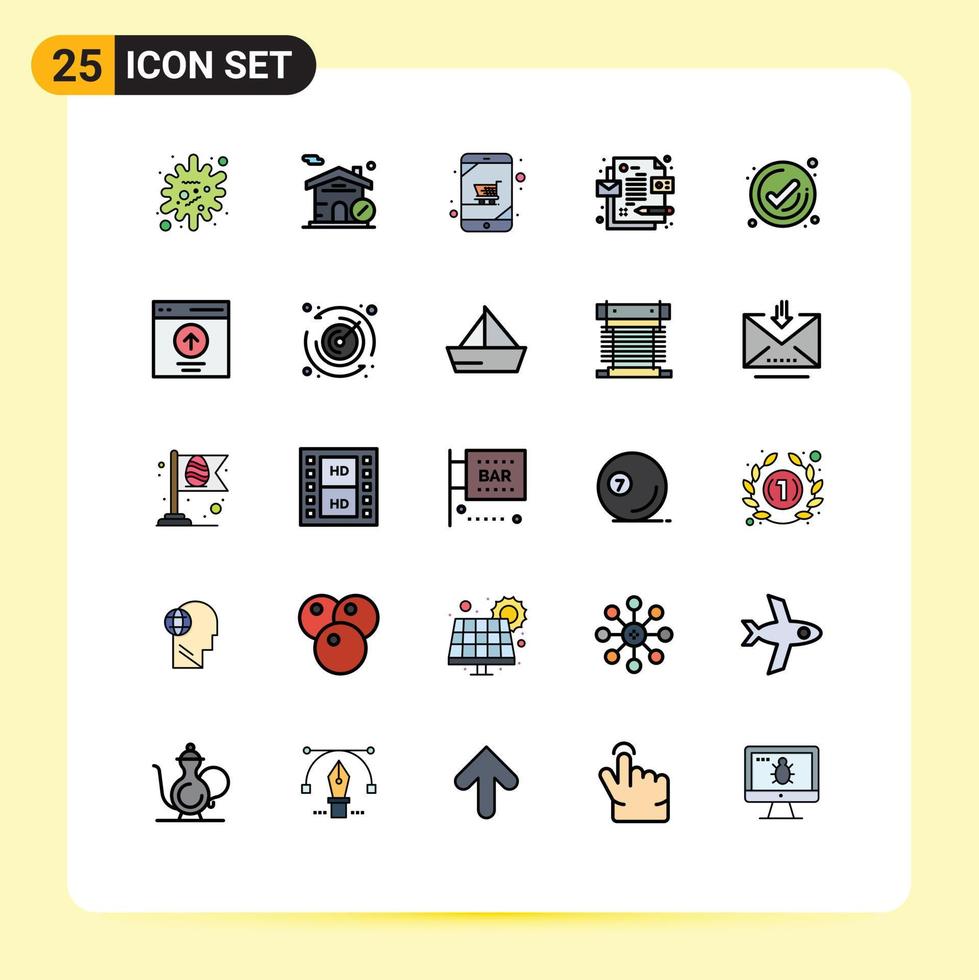 Group of 25 Modern Filled line Flat Colors Set for check management device business design Editable Vector Design Elements
