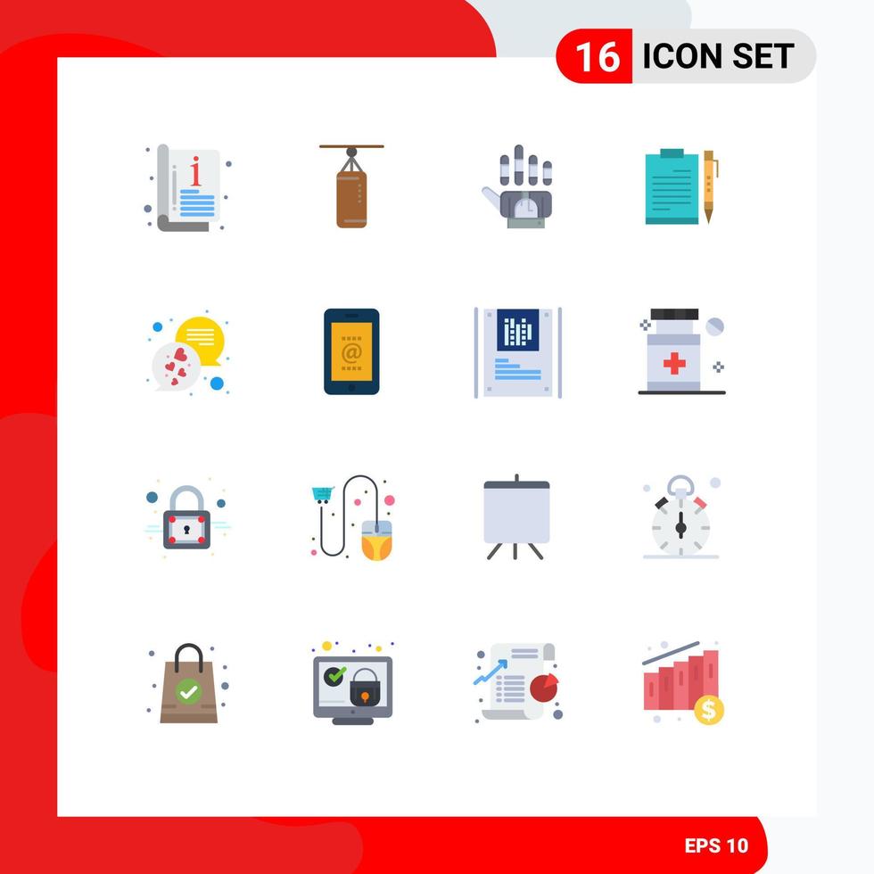 16 signos universales de color plano símbolos de planificación de seguimiento de archivos documento del portapapeles paquete editable de elementos de diseño de vectores creativos
