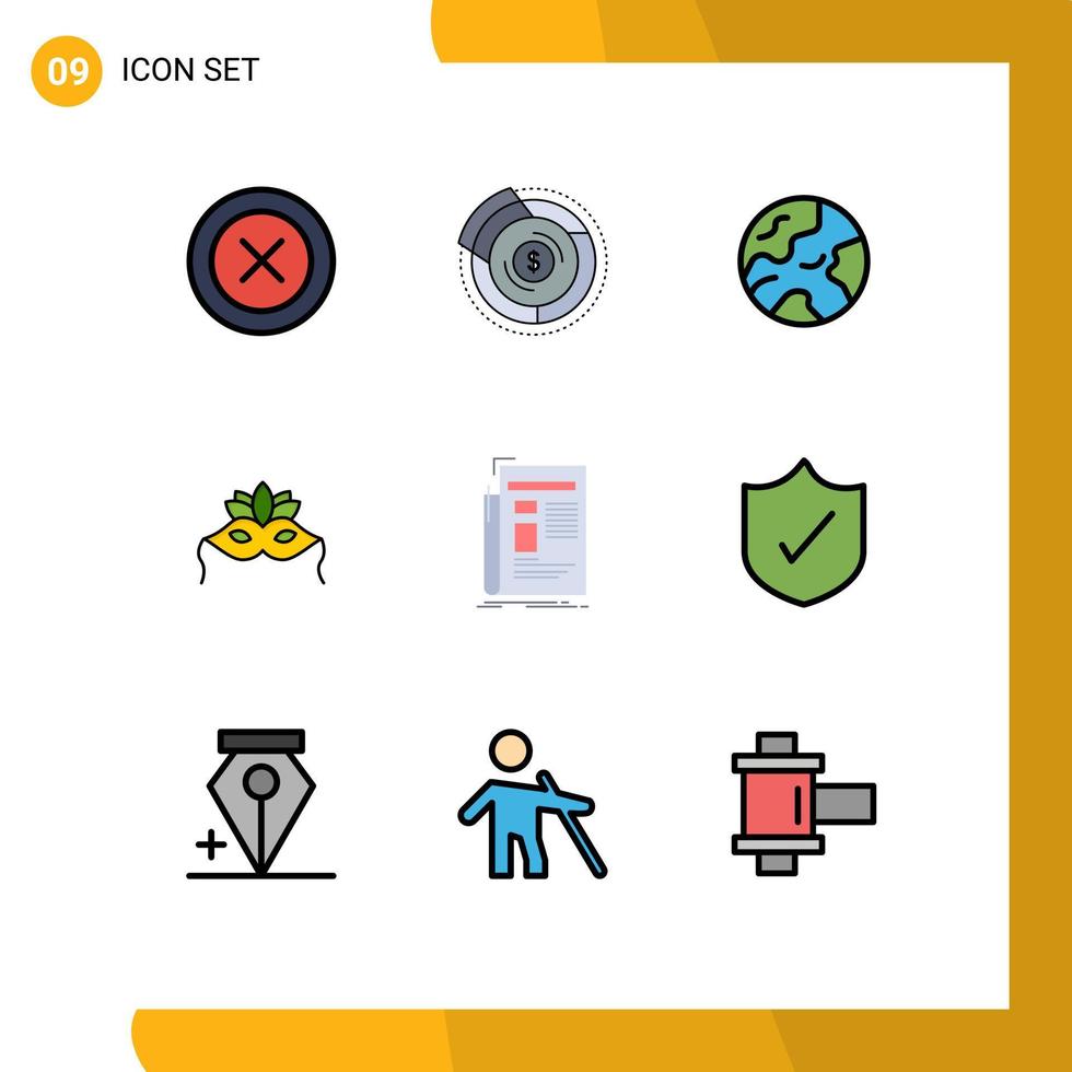 Filledline Flat Color Pack of 9 Universal Symbols of media mardigras graph venetian mask Editable Vector Design Elements