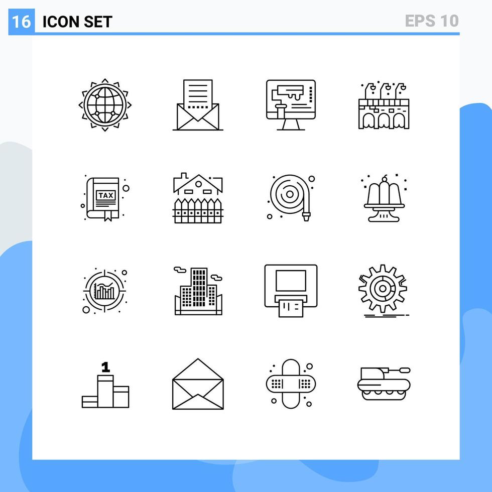 Pictogram Set of 16 Simple Outlines of pub city interface tool paint roller Editable Vector Design Elements