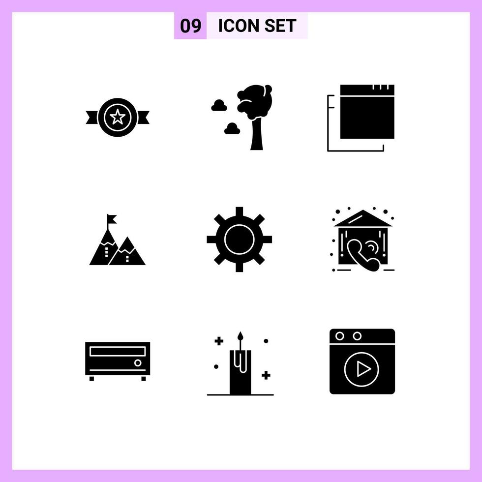 Pictogram Set of 9 Simple Solid Glyphs of vehicles peak windows mountain goal Editable Vector Design Elements