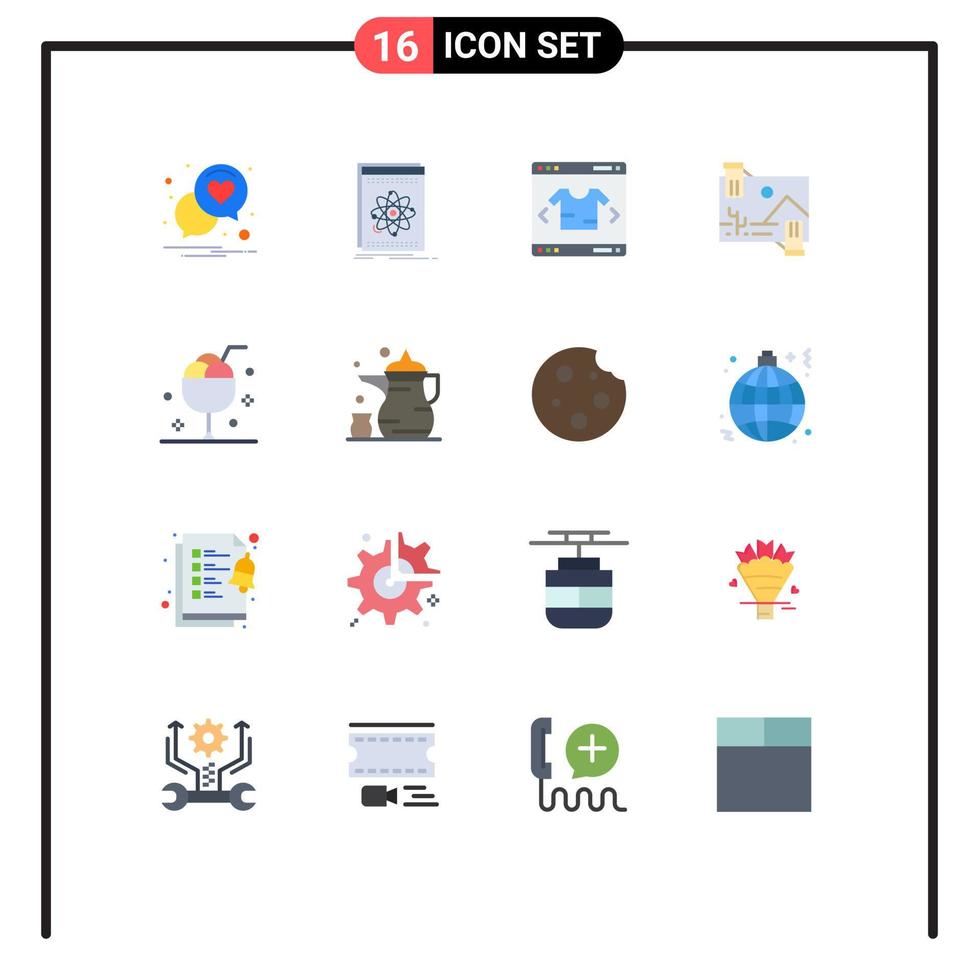 Mobile Interface Flat Color Set of 16 Pictograms of photo dividend science distribution shopping Editable Pack of Creative Vector Design Elements