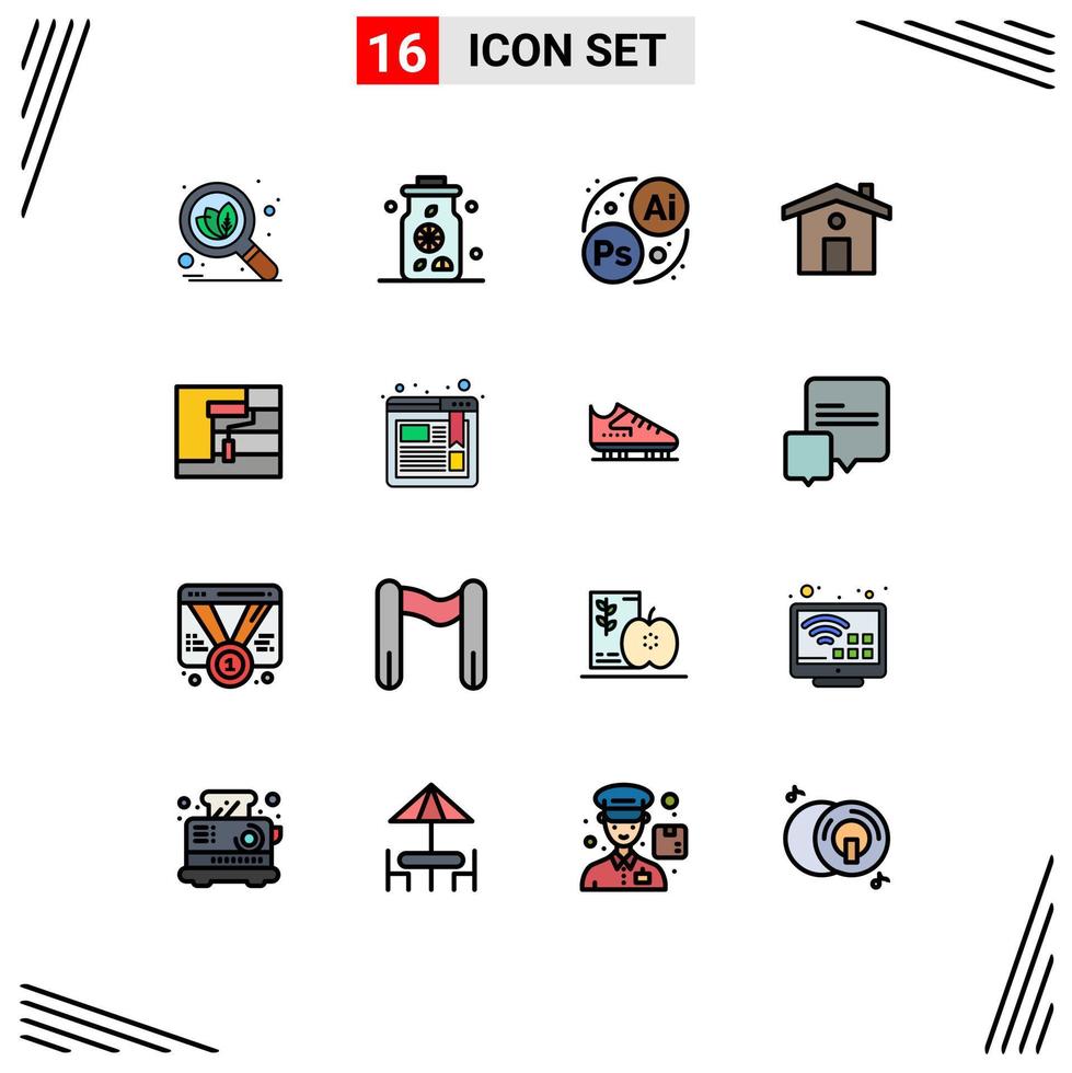 16 Universal Flat Color Filled Lines Set for Web and Mobile Applications browser tool art roller construction Editable Creative Vector Design Elements