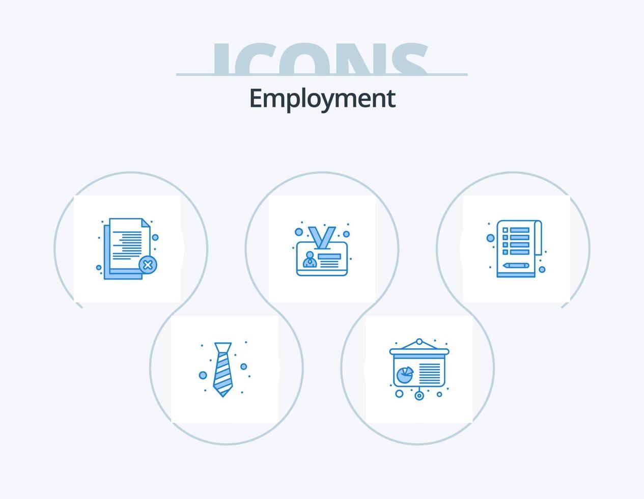 Employment Blue Icon Pack 5 Icon Design. clipboard. identity card. delete. id card. reject vector
