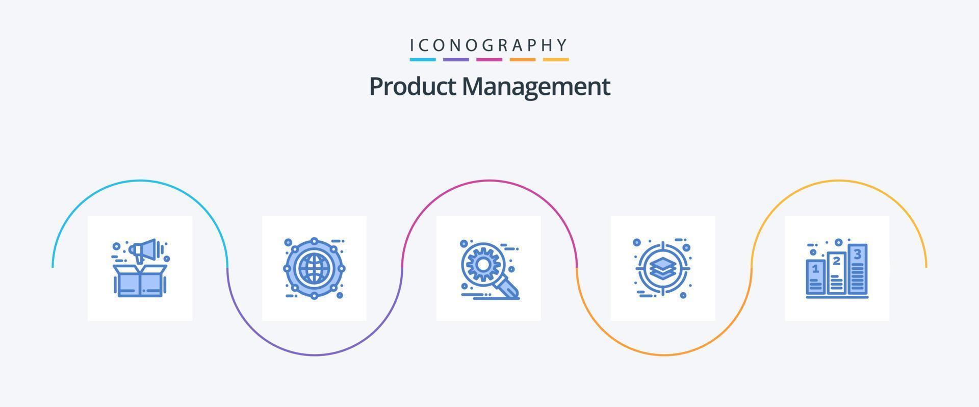 Product Management Blue 5 Icon Pack Including bar. management. line. deployment. setting vector