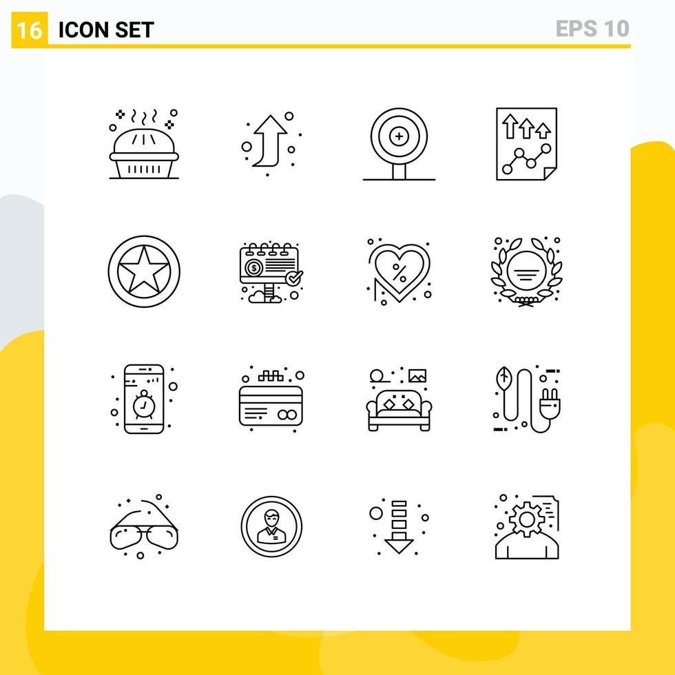 Outline Pack of 16 Universal Symbols of insignia report business paper high Editable Vector Design Elements