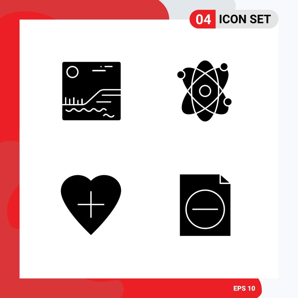 Pictogram Set of 4 Simple Solid Glyphs of image delete atom heart file Editable Vector Design Elements