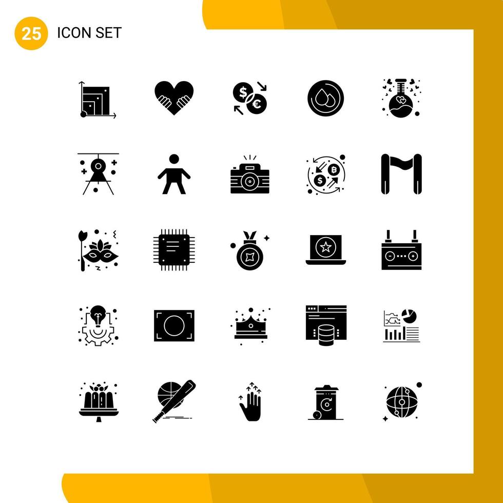 25 Solid Glyph concept for Websites Mobile and Apps heart chemical currency blood medical Editable Vector Design Elements