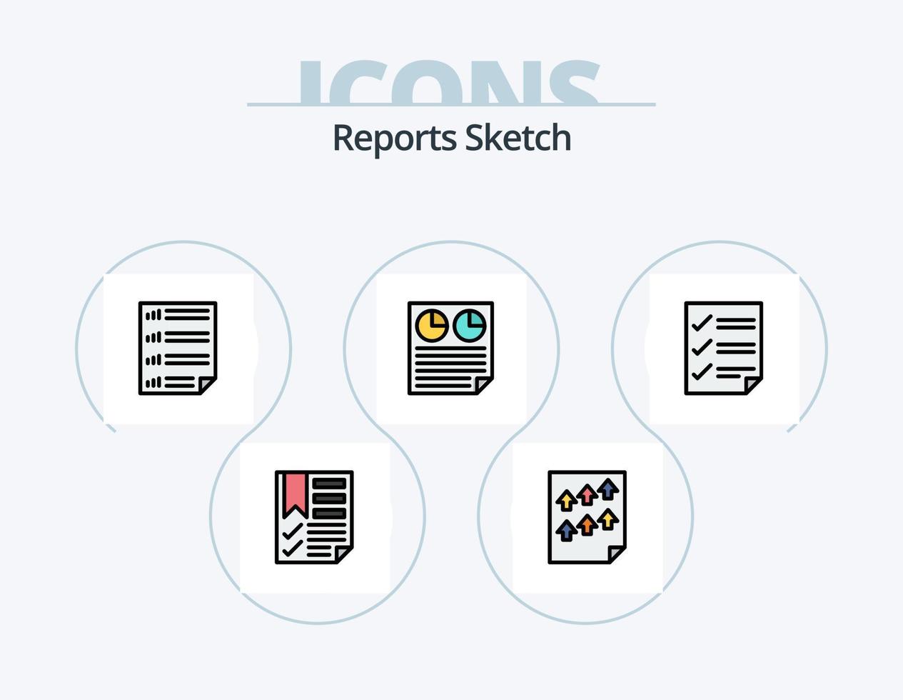 Reports Sketch Line Filled Icon Pack 5 Icon Design. paper. data. page. report. document vector