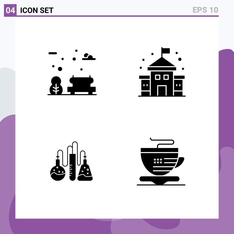 4 Solid Glyph concept for Websites Mobile and Apps bench science building chemical cup Editable Vector Design Elements
