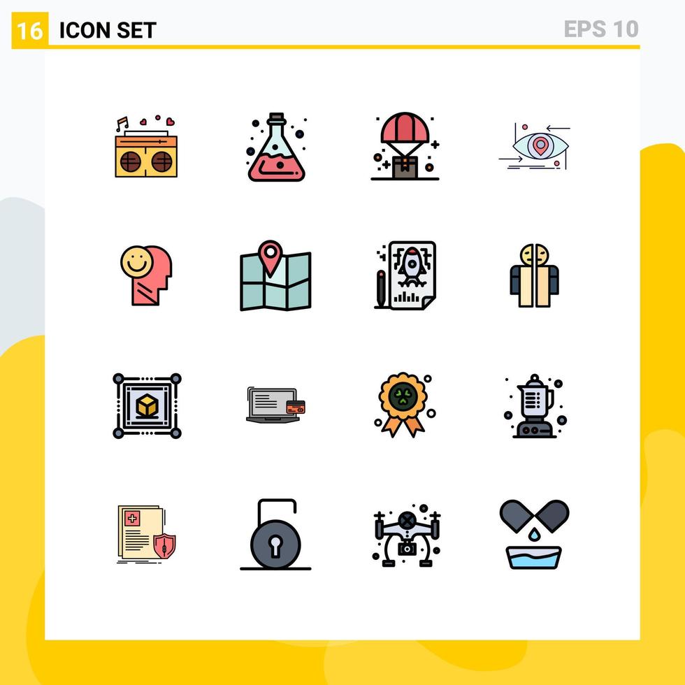 16 Universal Flat Color Filled Line Signs Symbols of science future lab advanced parachute Editable Creative Vector Design Elements