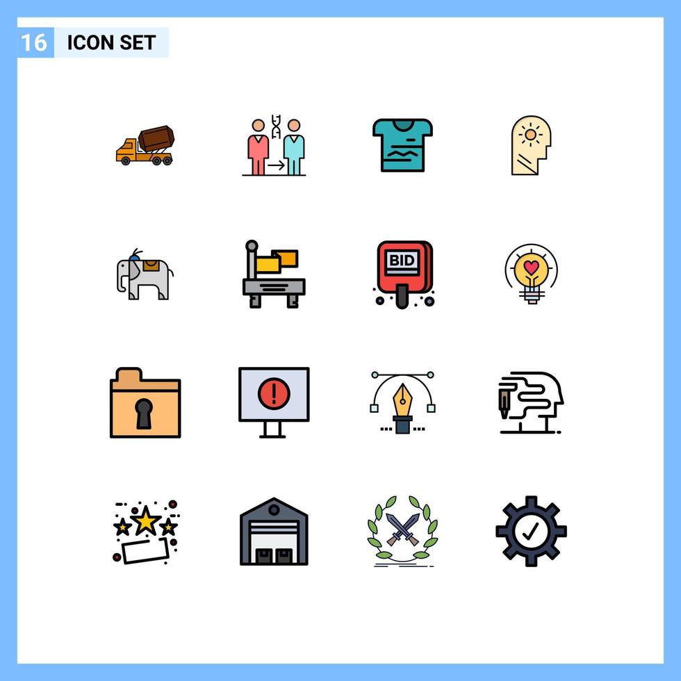 paquete de 16 líneas llenas de colores planos modernos, signos y símbolos para medios de impresión web, como el ajuste de control de tela del cerebro del hospital, elementos de diseño de vectores creativos editables