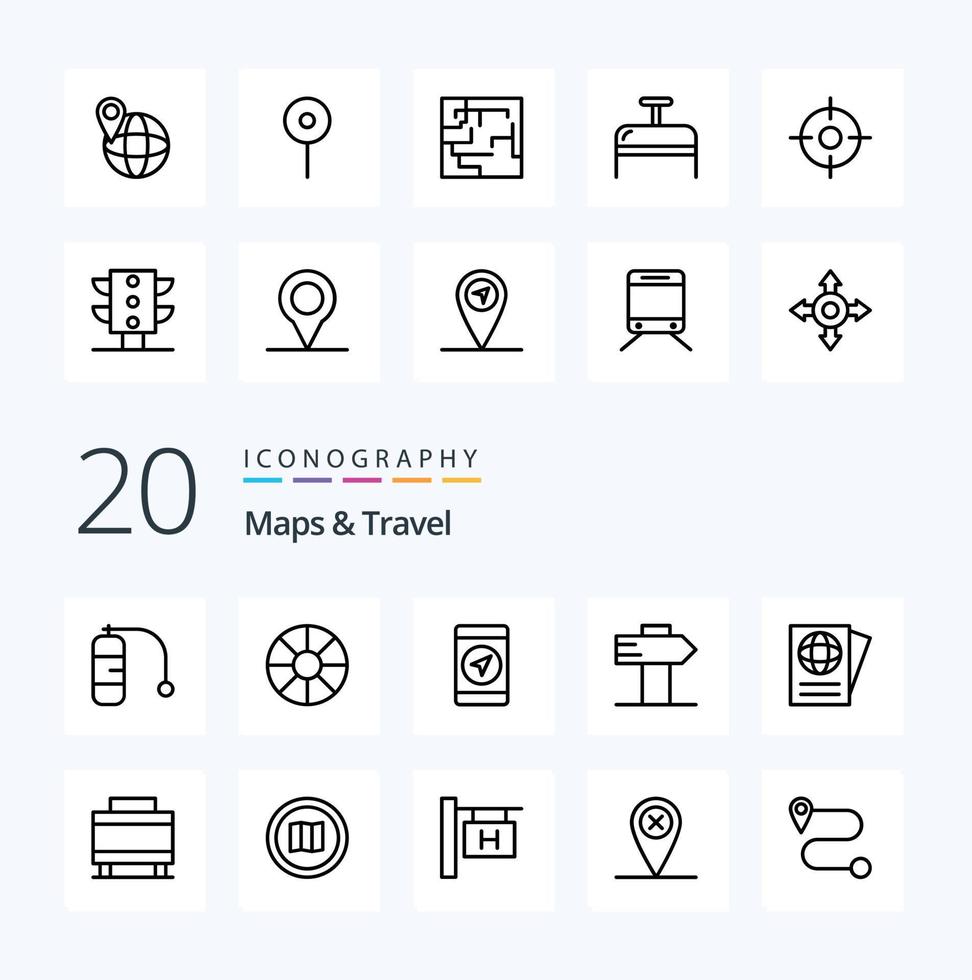 20 Maps  Travel Line icon Pack like travel luggage gps travel document vector