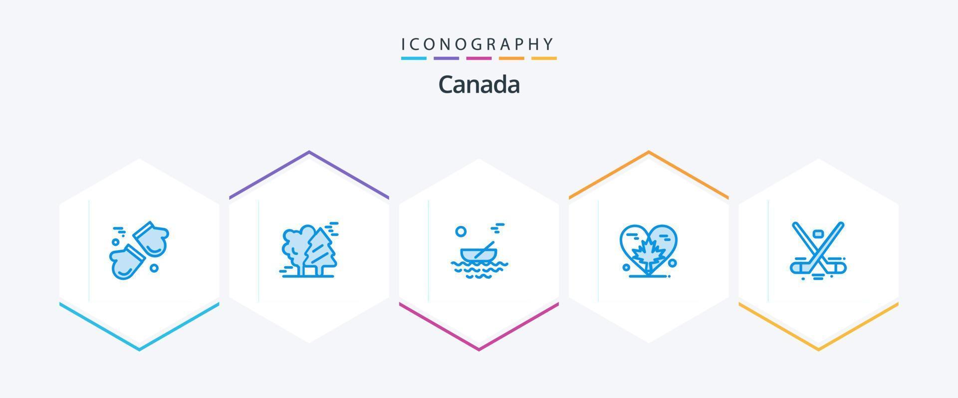 Canadá 25 paquete de iconos azules que incluye otoño. corazón. Pinos. transporte. kayac vector