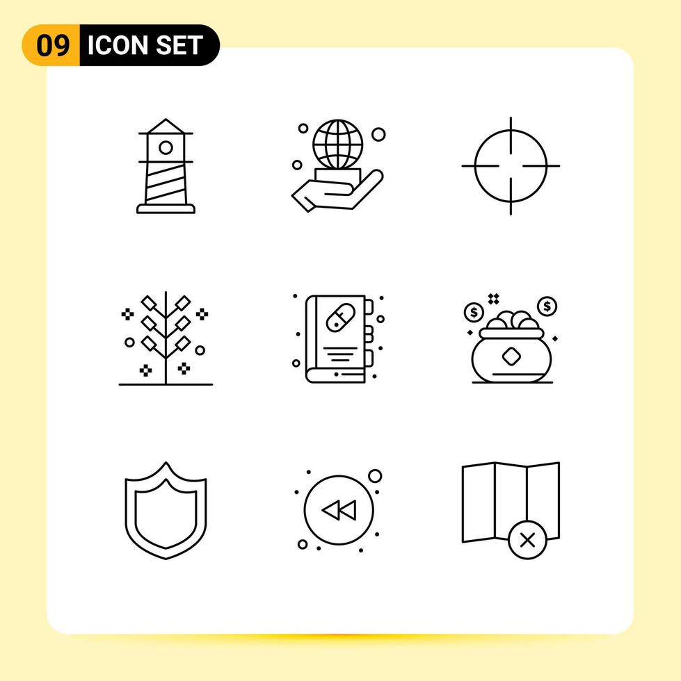 9 iconos creativos, signos y símbolos modernos de folleto, signo de vacaciones, fuegos artificiales, cracker, elementos de diseño vectorial editables vector