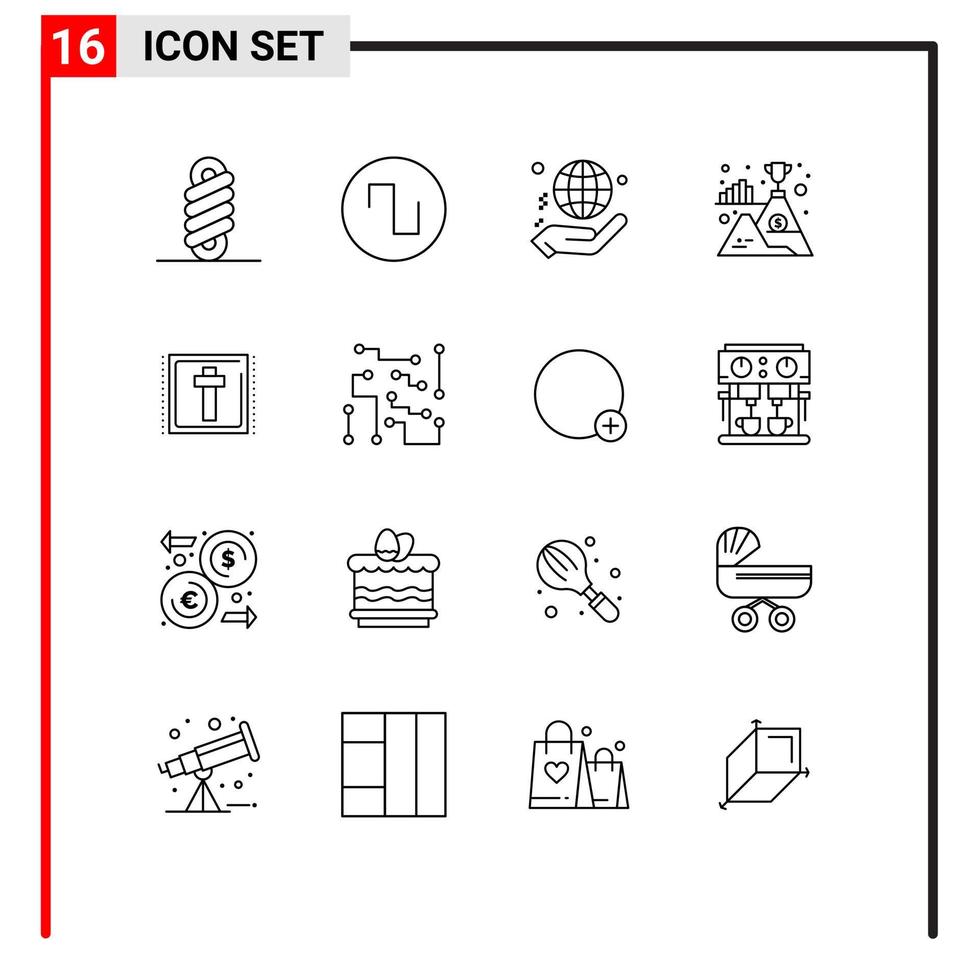 Pack of 16 Modern Outlines Signs and Symbols for Web Print Media such as holiday corss globe winner mountain Editable Vector Design Elements