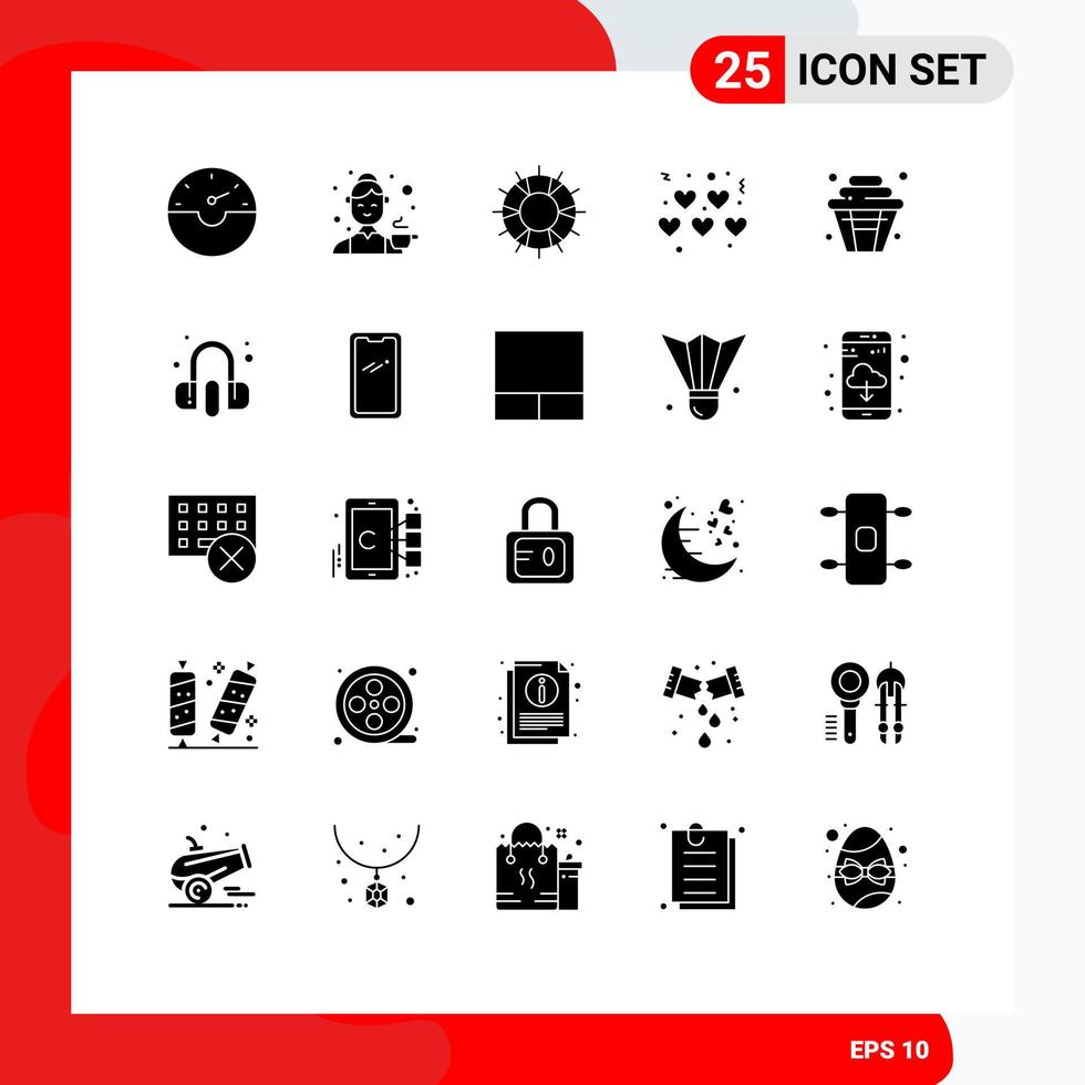 Set of 25 Modern UI Icons Symbols Signs for cup valentines help love support Editable Vector Design Elements