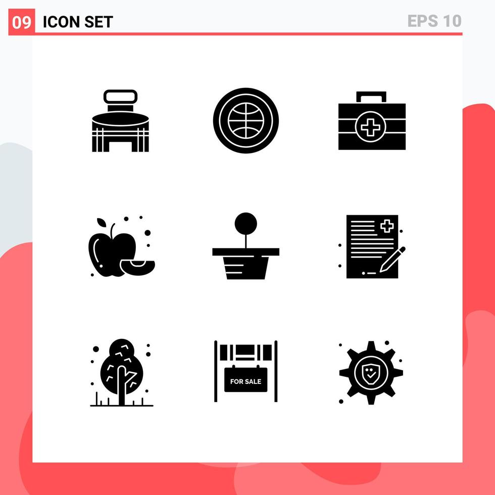 Pack of 9 Modern Solid Glyphs Signs and Symbols for Web Print Media such as tree fruit user food medical Editable Vector Design Elements