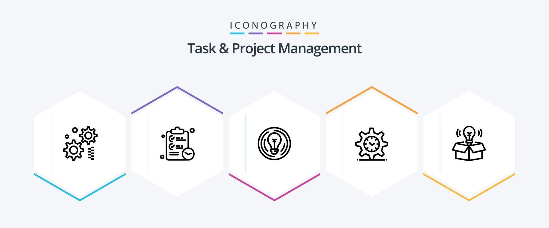 Task And Project Management 25 Line icon pack including setting . time. idea. circle vector