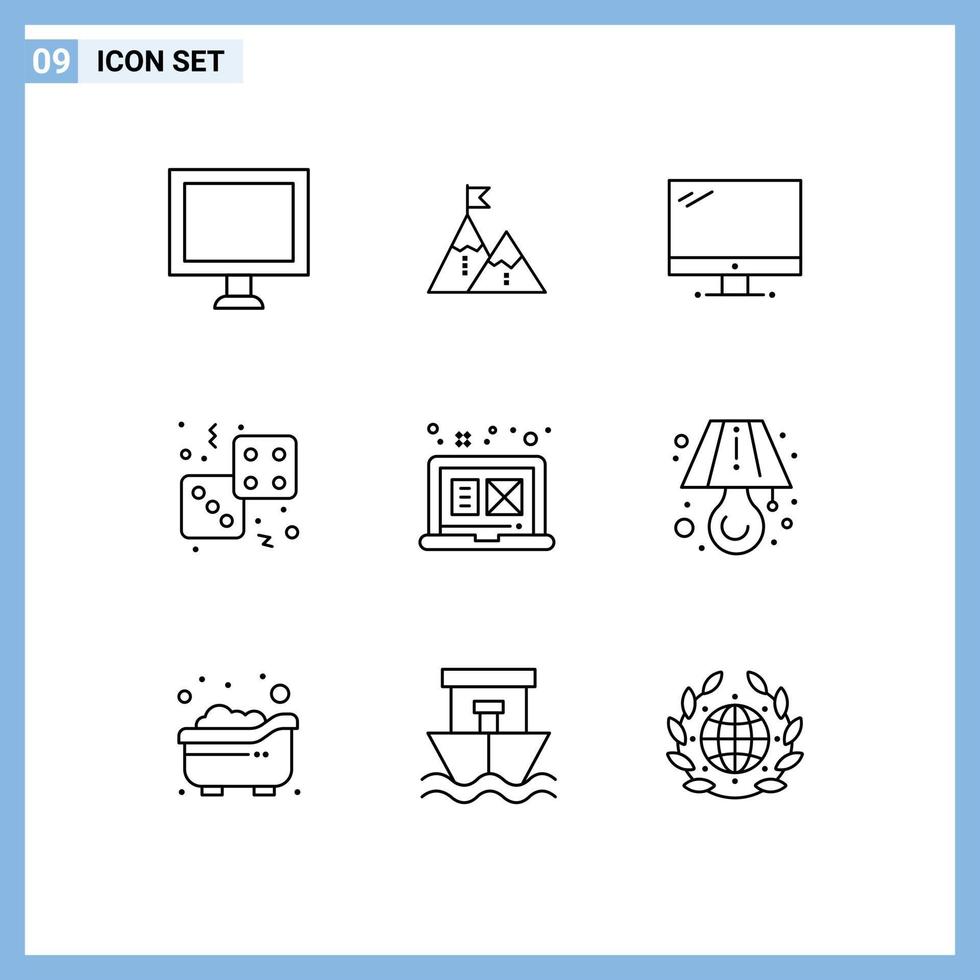 9 Universal Outlines Set for Web and Mobile Applications game dice mountain pc device Editable Vector Design Elements