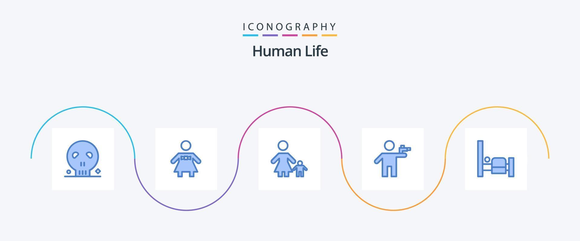 Human Blue 5 Icon Pack Including bed. killer. family. gunner. gun vector