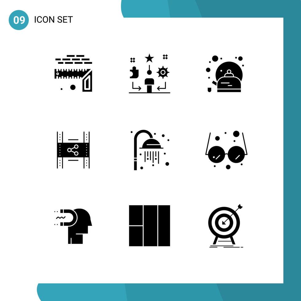 9 User Interface Solid Glyph Pack of modern Signs and Symbols of share movie traning film cup Editable Vector Design Elements